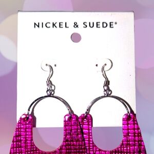 Nickel & Suede Fuchsia Textured Earrings